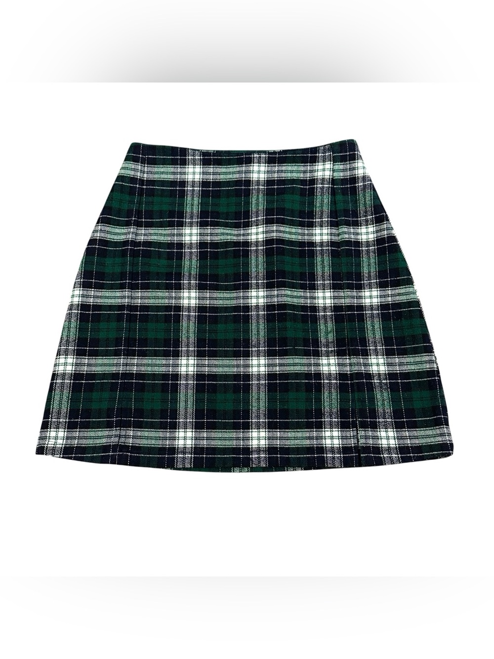 John Galt California Plaid Mini Skirt Green Navy White A-Line Stretch Preppy